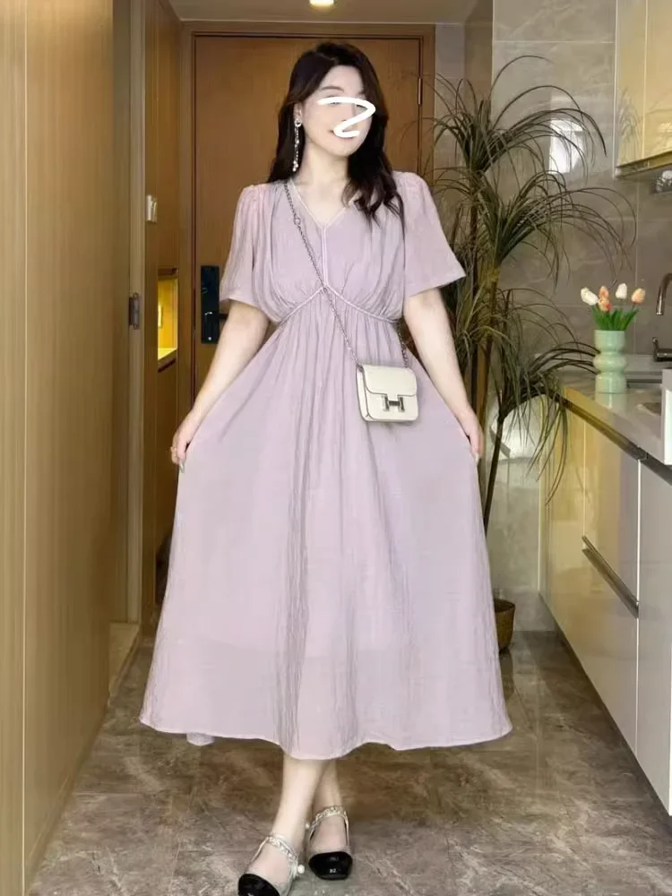Plus Size Women French Sle Fancy V neck Shoulder Short Sleeve Dress Slightly Oversized Girls Summer Flab Hiding Slimming XT658
Plus Size Women French Sle Fancy V neck Shoulder Short Sleeve Dress Slightly Oversized Girls Summer Flab Hiding Slimming XT658