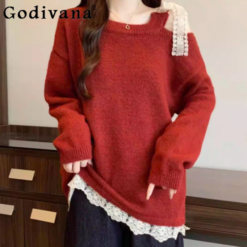 Осенний новый искусственный кружевной вязаный топ больших размеров из двух предметов, рождественский милый красный модный универсальный свободный свитер с открытыми плечами для девочек
Осенний новый искусственный кружевной вязаный топ больших размеров из двух предметов, рождественский милый красный модный универсальный свободный свитер с открытыми плечами для девочек