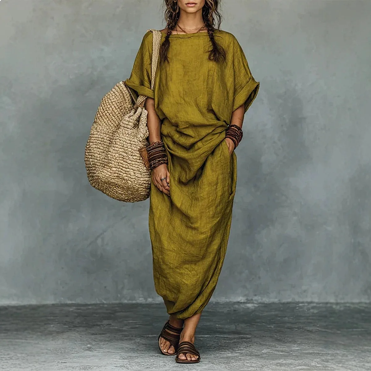2026 Women Vintage Round Neck Short Sleeve Fitted Cotton Linen Pocket Casual Dress Dresses Spring Summer
2026 Women Vintage Round Neck Short Sleeve Fitted Cotton Linen Pocket Casual Dress Dresses Spring Summer
