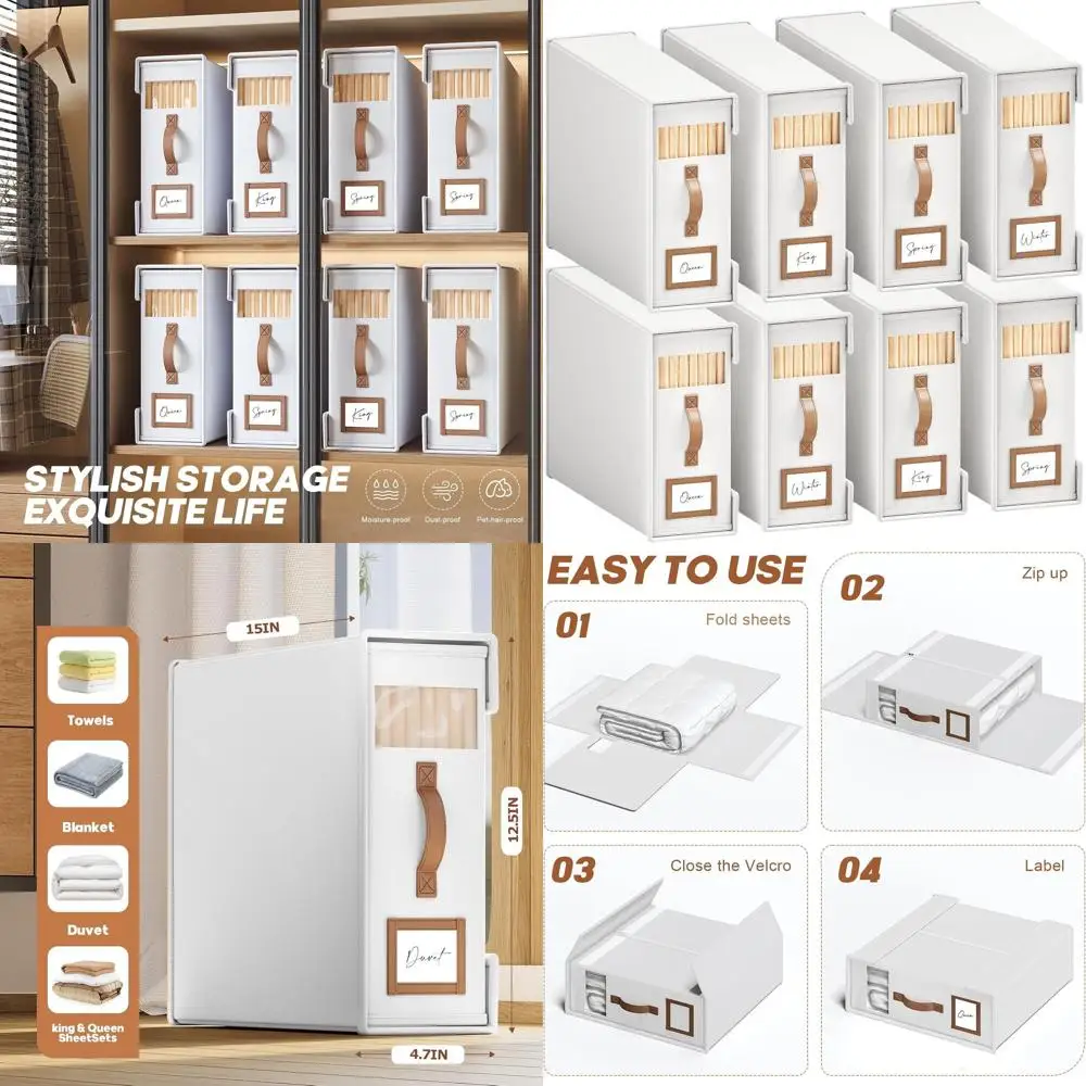King & Queen Size Bed Sheet Organizers with Leather Handles, Foldable Linen Storage Box for Blankets, Sheets, Duvet Covers - Whi
King & Queen Size Bed Sheet Organizers with Leather Handles, Foldable Linen Storage Box for Blankets, Sheets, Duvet Covers - Whi