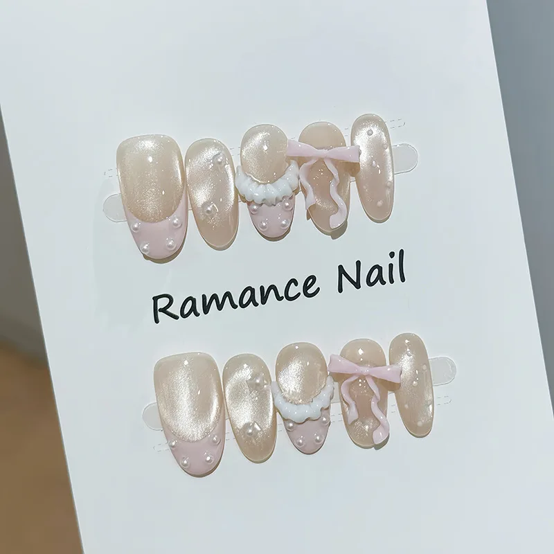 10Pcs Handmade Press On Nails Short Almond Nude Pink False Nails with 3D Bow & Pearl, Cute Cat Eye Fake Nails for Women&Girl
10Pcs Handmade Press On Nails Short Almond Nude Pink False Nails with 3D Bow & Pearl, Cute Cat Eye Fake Nails for Women&Girl