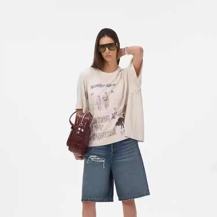 Мужская винтажная футболка свободного кроя из хлопка в американском ретро-стиле, повседневный топ с круглым вырезом для молодежи
Мужская винтажная футболка свободного кроя из хлопка в американском ретро-стиле, повседневный топ с круглым вырезом для молодежи