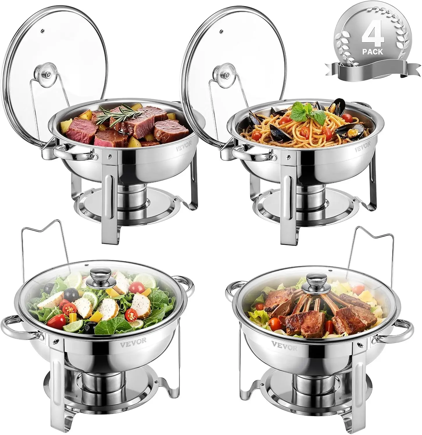 Chafing Dish Buffet Set, 5 Qt 4 Pack, Stainless Steel Chafer with 4 Full Size Pan, Round Catering Warmer Server with Glass Lid W
Chafing Dish Buffet Set, 5 Qt 4 Pack, Stainless Steel Chafer with 4 Full Size Pan, Round Catering Warmer Server with Glass Lid W