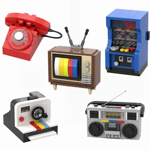 Huatangxinyue Creative Appliance Retro TV Radio Phone Game Console Camera Model Building Blocks Assembly Toys for Children Gifts