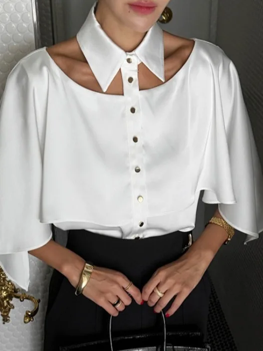 Retro Hollow out White irt Women's Faion Slimming Top Korean Sle Loose Fit ort Sve Turn-down Collar Summer irt
Retro Hollow out White irt Women's Faion Slimming Top Korean Sle Loose Fit ort Sve Turn-down Collar Summer irt