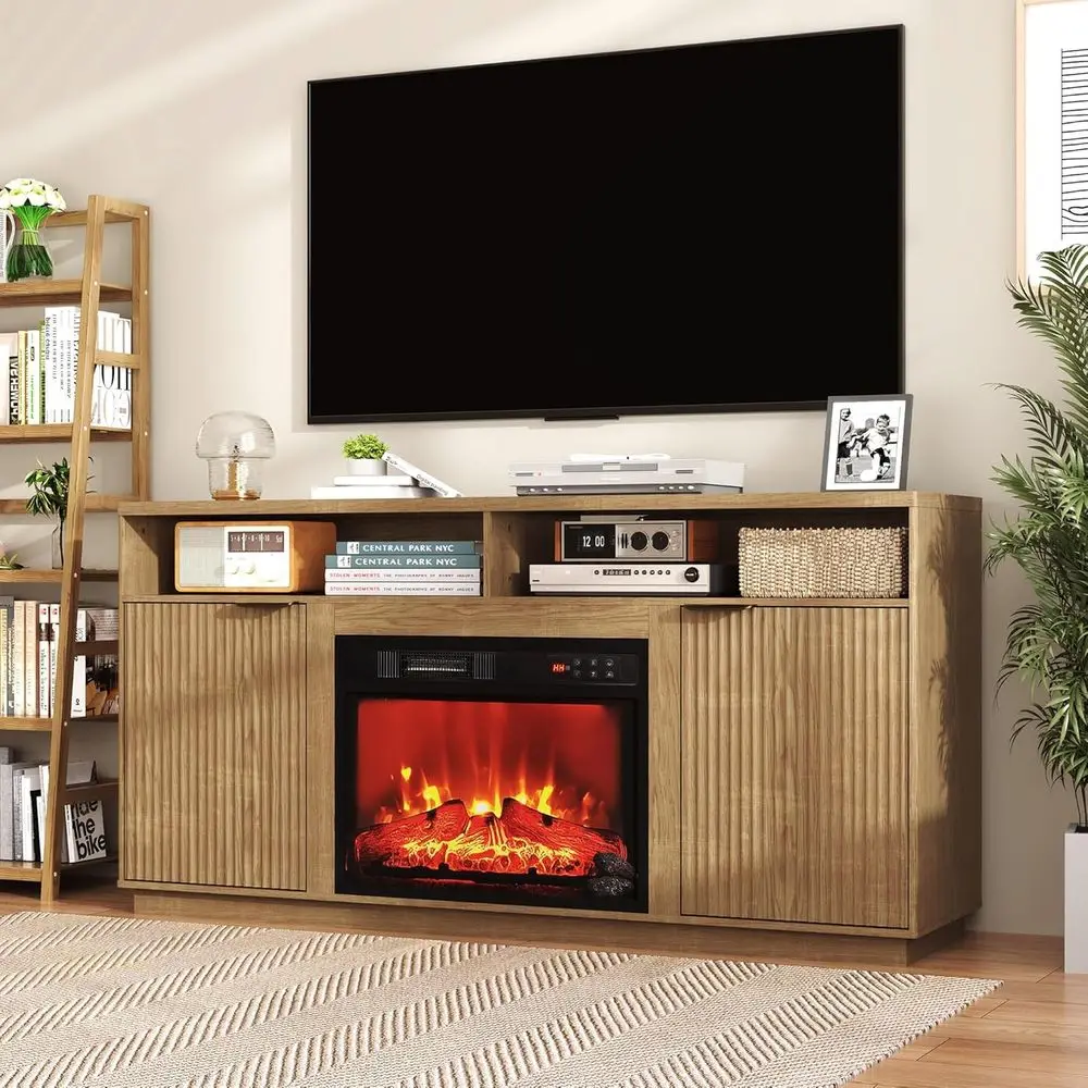 70 TV-Friendly Wooden Media Stand with Curved Profile, Adjustable Shelves for Living Room in Natural Oak
70 TV-Friendly Wooden Media Stand with Curved Profile, Adjustable Shelves for Living Room in Natural Oak