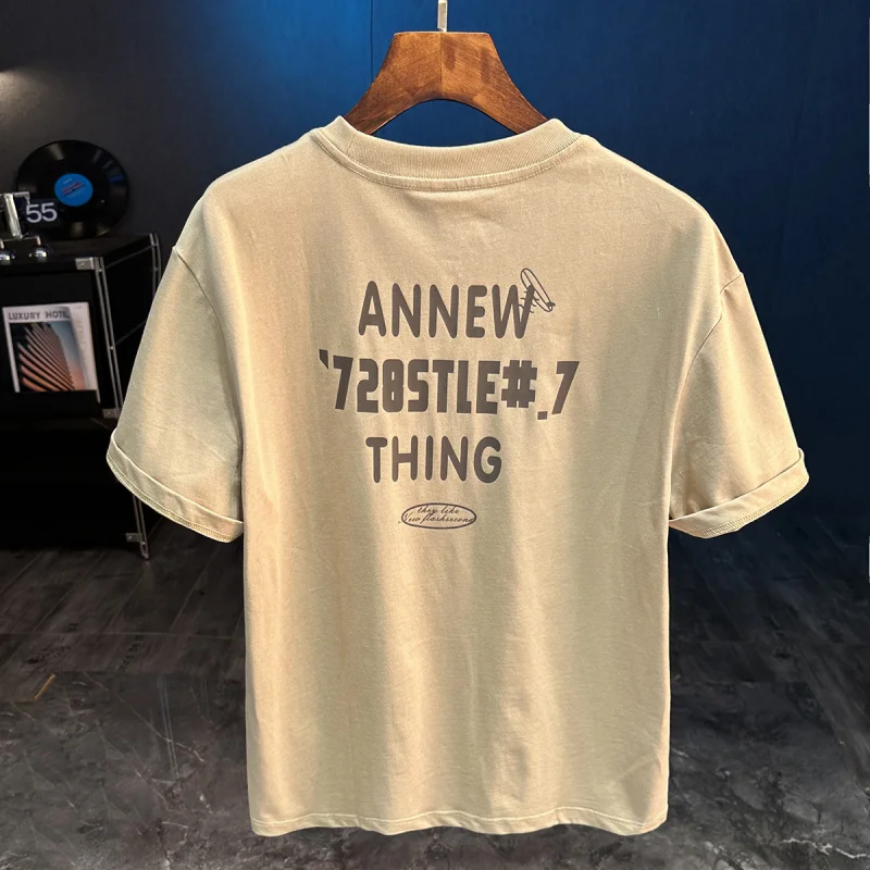 Summer new letter printed short sleeved T-shirt for men, loose half sleeved American casual versatile top
Summer new letter printed short sleeved T-shirt for men, loose half sleeved American casual versatile top