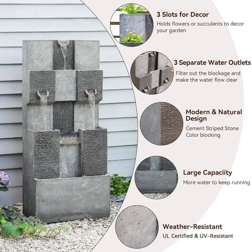 44.8" H Modern Outdoor Water Fountain with LED Lights and Pump, Mutiply-Tier Standing Cascading Waterfall - Modern, Customized
44.8" H Modern Outdoor Water Fountain with LED Lights and Pump, Mutiply-Tier Standing Cascading Waterfall - Modern, Customized