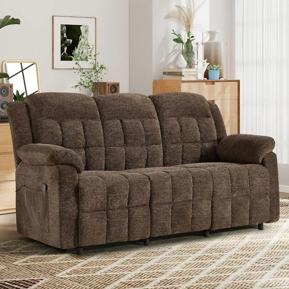 3-Seat Reclining Sofa with Side Pockets and Padded Armrests, Adjustable Footrest, Brown for Living Room
3-Seat Reclining Sofa with Side Pockets and Padded Armrests, Adjustable Footrest, Brown for Living Room