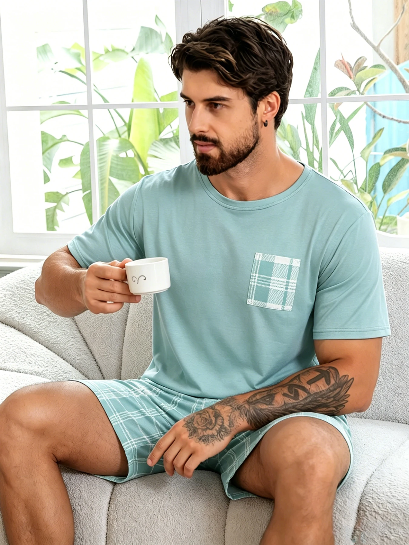 Men's Stylish Pajama 2Pcs pajama Set Short Sleeve And Plaid Shorts Comfortable Soft Sleepware Loungewear Can Be Worn Outside Pjs
Men's Stylish Pajama 2Pcs pajama Set Short Sleeve And Plaid Shorts Comfortable Soft Sleepware Loungewear Can Be Worn Outside Pjs