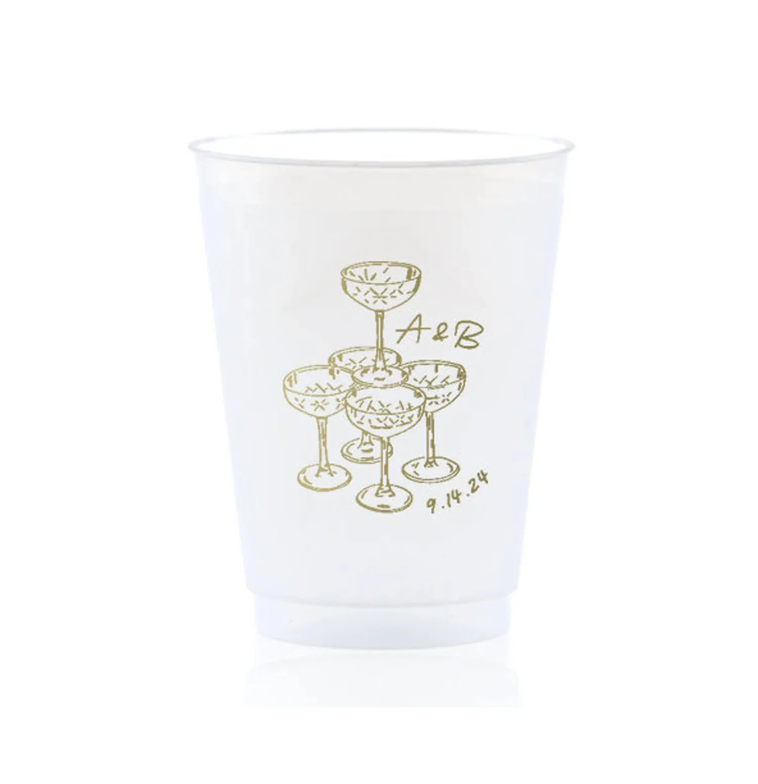 Custom Champagne Tower Cups: Frost Flex Plastic, Personalized Wedding Favors
Custom Champagne Tower Cups: Frost Flex Plastic, Personalized Wedding Favors