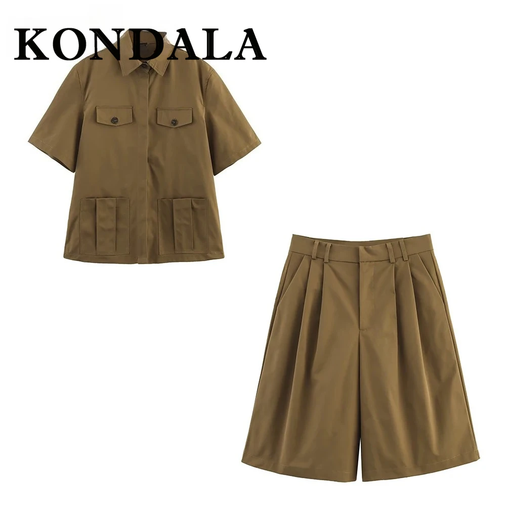 KONDALA винтажные женские армейские зеленые костюмы, рубашки с отложным воротником + шорты миди с высокой талией и складками, уличная мода, повседневные комплекты 2023 г.
KONDALA винтажные женские армейские зеленые костюмы, рубашки с отложным воротником + шорты миди с высокой талией и складками, уличная мода, повседневные комплекты 2023 г.