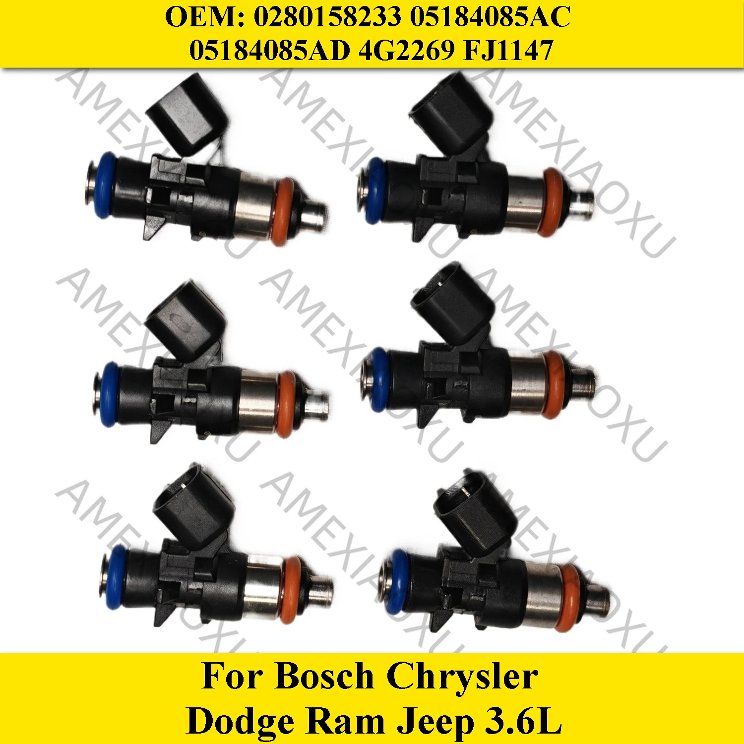 6 Pcs For Bosch Chrysler Dodge Ram Jeep 3.6L Fuel Injector 0280158233 05184085AC 05184085AD 4G2269 FJ1147 AMEXIAOXU
6 Pcs For Bosch Chrysler Dodge Ram Jeep 3.6L Fuel Injector 0280158233 05184085AC 05184085AD 4G2269 FJ1147 AMEXIAOXU