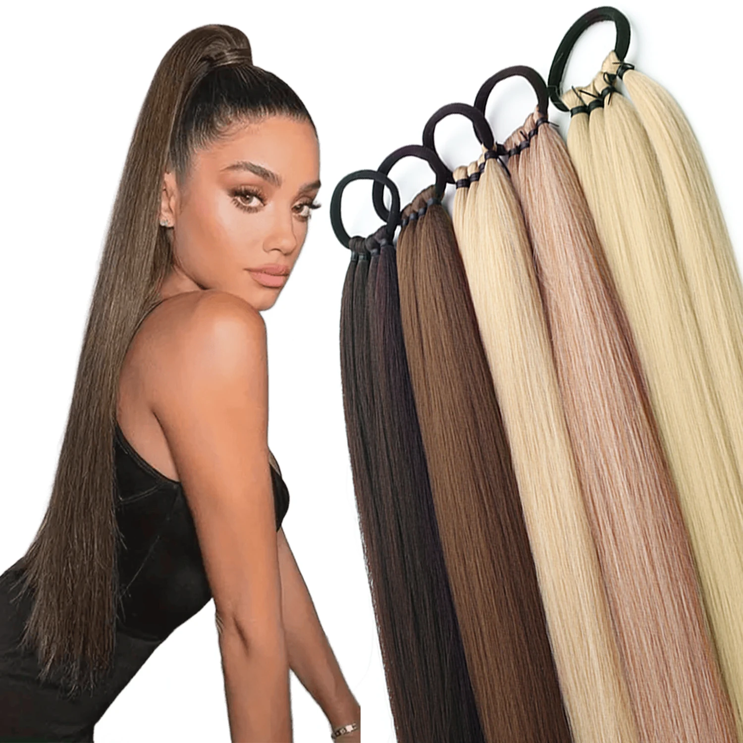 Synthetic 24Inch Long Straight Ponytail Elastic Band Rubber Band Hair Ring Black Brown Ponytail Hair Extensions For Women
Synthetic 24Inch Long Straight Ponytail Elastic Band Rubber Band Hair Ring Black Brown Ponytail Hair Extensions For Women