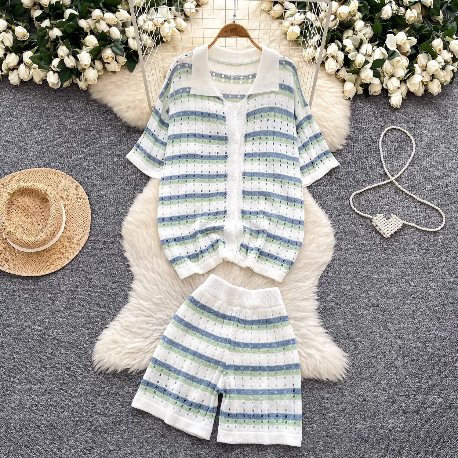 Shorts Pant Set Women Two Piece Sets Striped Beach Matching Sets Casual Shirt Tops Work Short Pants High Waist Y2k Streetwear
Shorts Pant Set Women Two Piece Sets Striped Beach Matching Sets Casual Shirt Tops Work Short Pants High Waist Y2k Streetwear