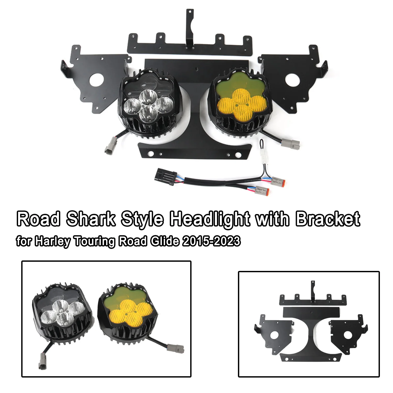 Black Road Shark Style Headlight with Bracket Lamp for Harley Touring Road Glide 2015-2023 Plug and Play Motorcycle Accessories
Black Road Shark Style Headlight with Bracket Lamp for Harley Touring Road Glide 2015-2023 Plug and Play Motorcycle Accessories