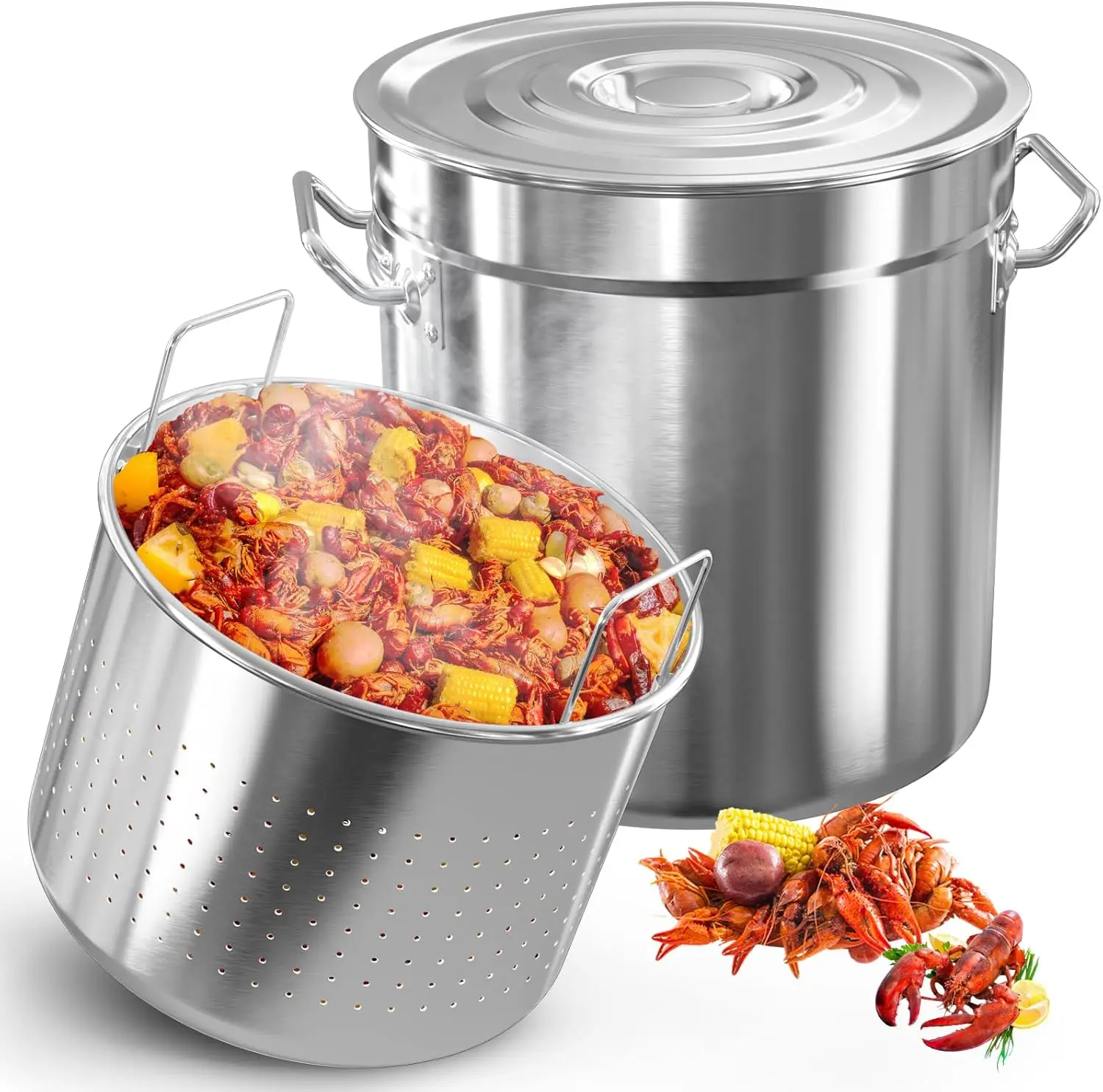 Кастрюля из нержавеющей стали с крышкой и ситом для варки морепродуктов: крабов, лобстеров, креветок, индейки, для коммерческого использования на открытом воздухе
Кастрюля из нержавеющей стали с крышкой и ситом для варки морепродуктов: крабов, лобстеров, креветок, индейки, для коммерческого использования на открытом воздухе