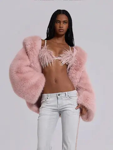 Hooded Lamb Wool Faux Fur Coat Chic Full Sleeve Loose Warm Short  Jackets Casual 2025 New Lady Winter Daily Street Outerwears