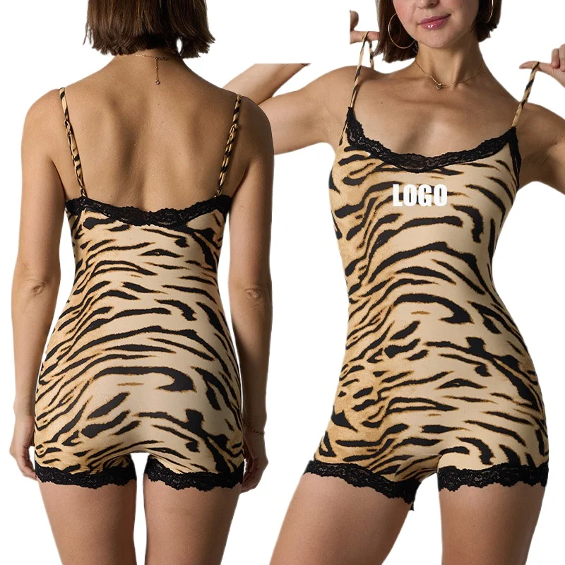 Custom LOGO women's European and American leopard print onesie lace suspender knitted boxer jumpsuit
Custom LOGO women's European and American leopard print onesie lace suspender knitted boxer jumpsuit