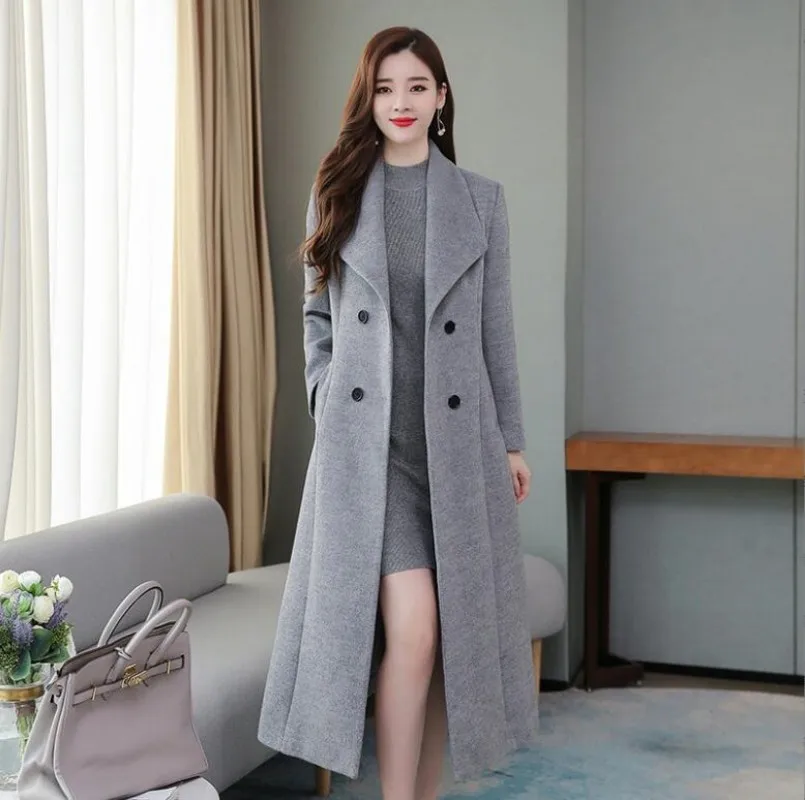 Women's Long Wool Blends Coat Spring Autumn New Korean Waist Slimming Over-Knee Thick Keep Warm Woolen Coat Lady Overcoat
Women's Long Wool Blends Coat Spring Autumn New Korean Waist Slimming Over-Knee Thick Keep Warm Woolen Coat Lady Overcoat