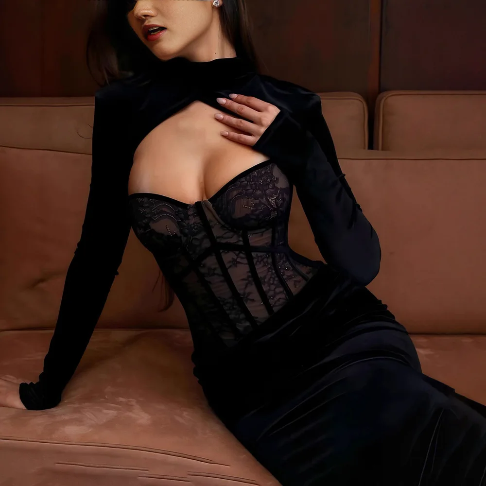 Women's Long-Sleeved Backless Sexy Evening Dress, Elegant lace Print, Off-Shoulder, high-Waisted, Pleated, Slim fit
Women's Long-Sleeved Backless Sexy Evening Dress, Elegant lace Print, Off-Shoulder, high-Waisted, Pleated, Slim fit