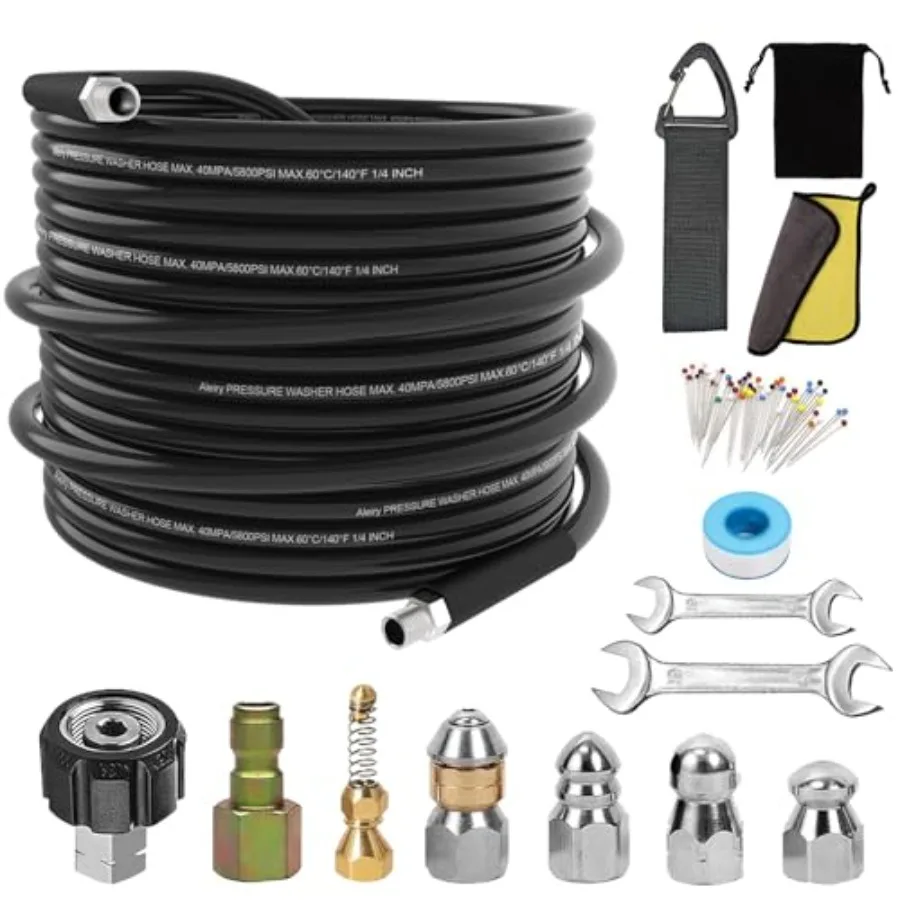 Sewer Jetter Kit for Pressure WasherWater Jet Drain Cleaning Hose with Corner Rotating Button Spring Nose 1/4" NPT Sewer Cleani
Sewer Jetter Kit for Pressure WasherWater Jet Drain Cleaning Hose with Corner Rotating Button Spring Nose 1/4" NPT Sewer Cleani