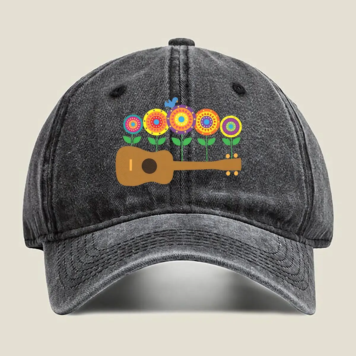 Flower - Playful, Cartoon, Color, Guitar - Themed Design Washed Baseball Cap 
Flower - Playful, Cartoon, Color, Guitar - Themed Design Washed Baseball Cap