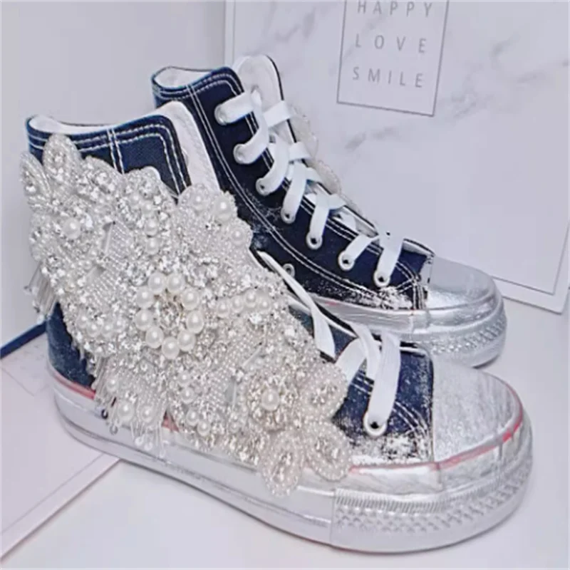Heavy rhinestone fringe accessories High top wedding plimsolls handcrafted lace-up comfortable casual women's shoes 35-40
Heavy rhinestone fringe accessories High top wedding plimsolls handcrafted lace-up comfortable casual women's shoes 35-40