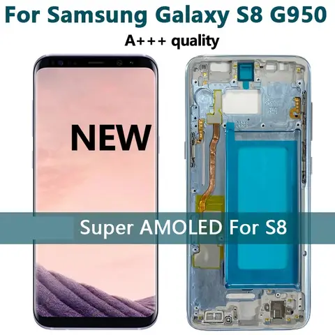 SUPER AMOLED S8 g950 display Para SAMSUNG Galaxy S8 G950F Com Quadro Display s8 G950B LCD Touch Screen Digitador Painel Testado