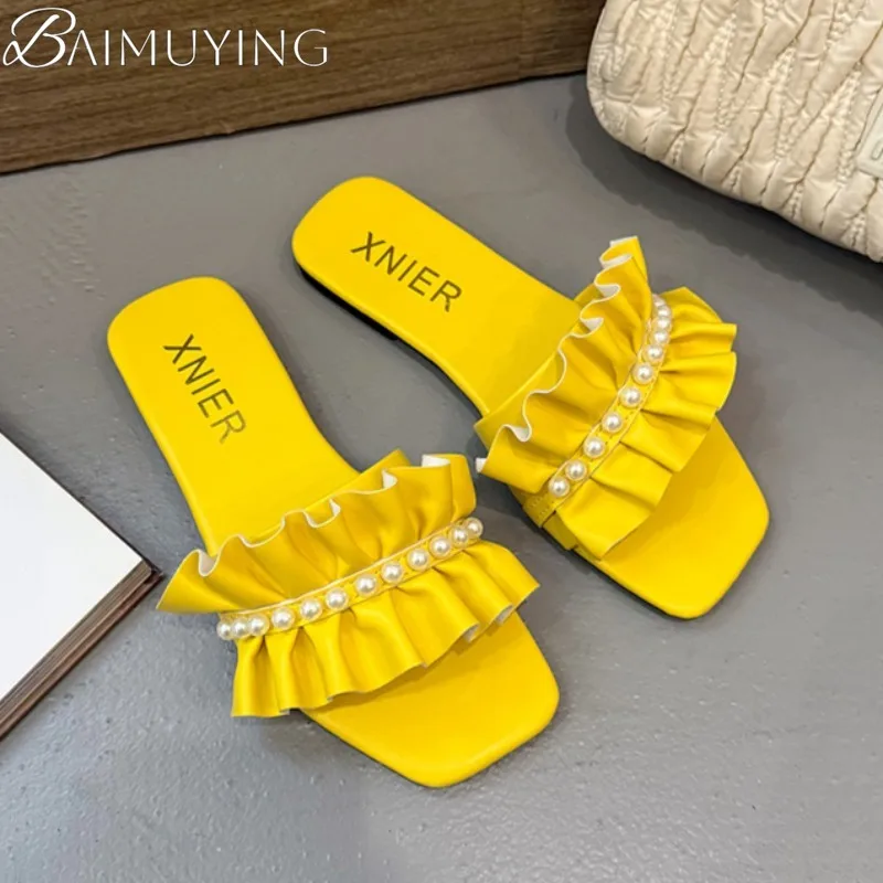 Women Slippers Flats Bead Sandals Square Toe Shoes Summer New 2025 Trend Open Toe Dress Casual Flip Flops Woman Beach Slides
Women Slippers Flats Bead Sandals Square Toe Shoes Summer New 2025 Trend Open Toe Dress Casual Flip Flops Woman Beach Slides