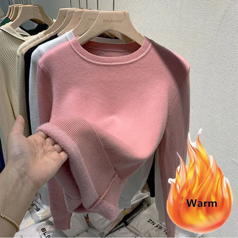 Women's O-neck Plus Velvet Thicken Sweaters Winter Slim Warm Long Sleeve Knitted Tops Casual Basic Fleece Lined Soft Pullover
Women's O-neck Plus Velvet Thicken Sweaters Winter Slim Warm Long Sleeve Knitted Tops Casual Basic Fleece Lined Soft Pullover