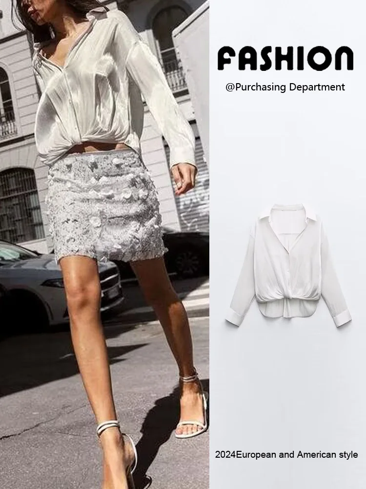 Новая летняя женская блузка из шелкового атласа с длинным рукавом, универсальная, с воротником, декорированная завязками, свободного кроя, для повседневной носки
Новая летняя женская блузка из шелкового атласа с длинным рукавом, универсальная, с воротником, декорированная завязками, свободного кроя, для повседневной носки