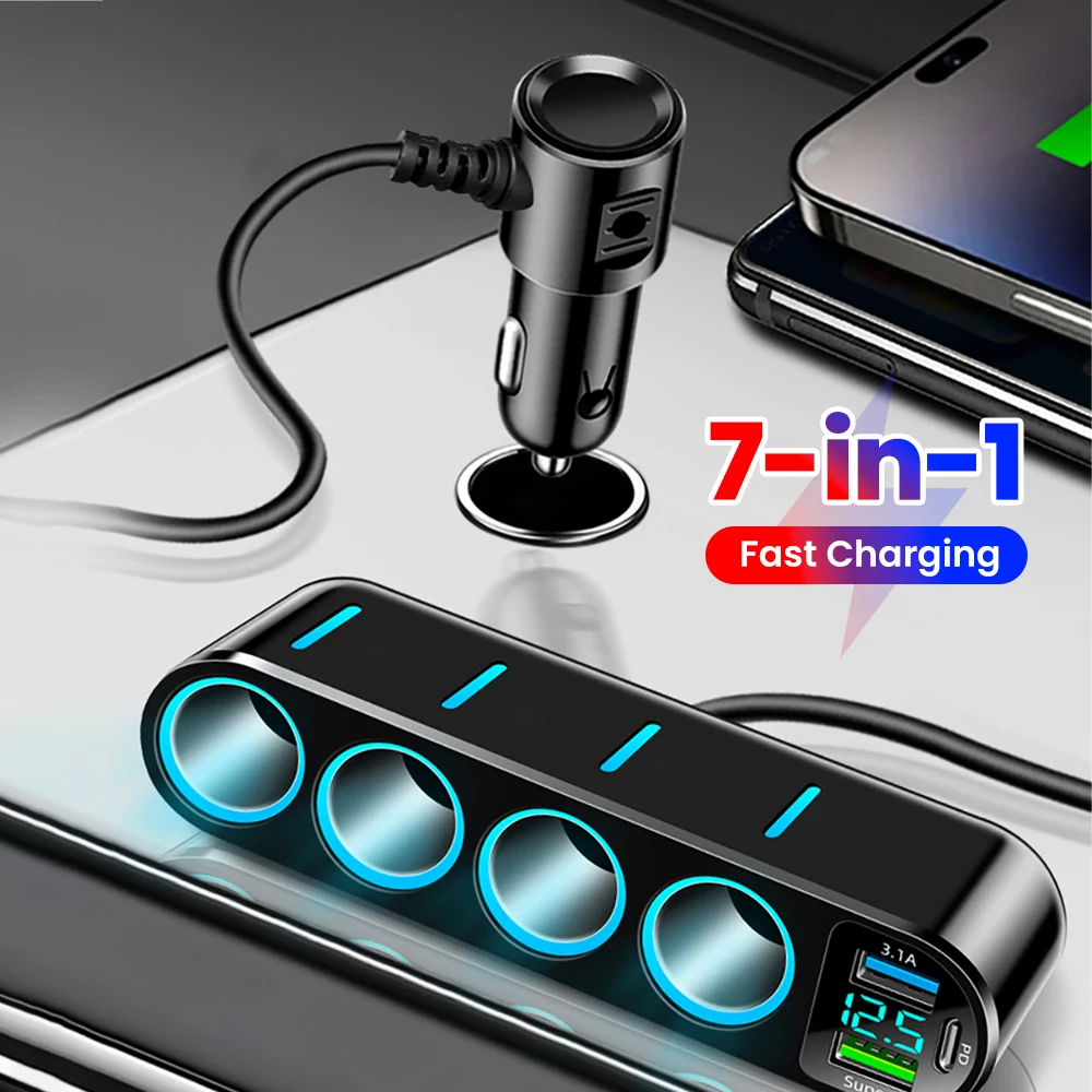 66W Multi-Function Digital Display Car Fast Charger USB/Type C Charge Adapter One to four Car Cigarette Lighter Socket Splitter
66W Multi-Function Digital Display Car Fast Charger USB/Type C Charge Adapter One to four Car Cigarette Lighter Socket Splitter