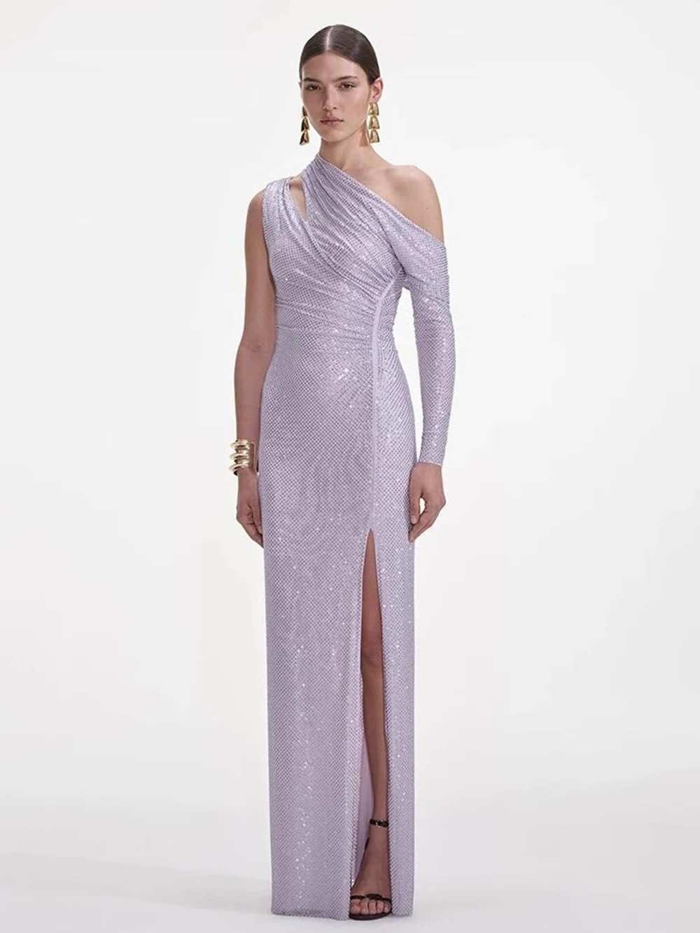 European And American Rhinestone Sexy Long Sleeved Off Shoulder Slit Dress With Slanted Shoulders Birthday Party Evening Dress
European And American Rhinestone Sexy Long Sleeved Off Shoulder Slit Dress With Slanted Shoulders Birthday Party Evening Dress