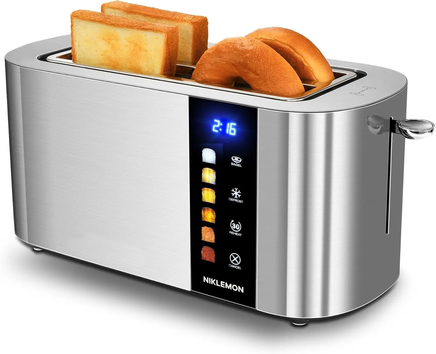 4 Slice Stainless Steel Toaster with LED Display, Touch Buttons,Bagel/Defrost/Reheat Functions, Removable Crumb Tray, 1300W
4 Slice Stainless Steel Toaster with LED Display, Touch Buttons,Bagel/Defrost/Reheat Functions, Removable Crumb Tray, 1300W