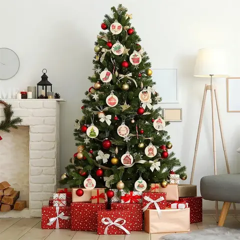 Drewniane bombki świąteczne DIY, okrągłe, puste kółka z drewna do malowania, ozdoby, zawieszki na choinkę, rękodzieło, dekoracje do domu, zawieszki.