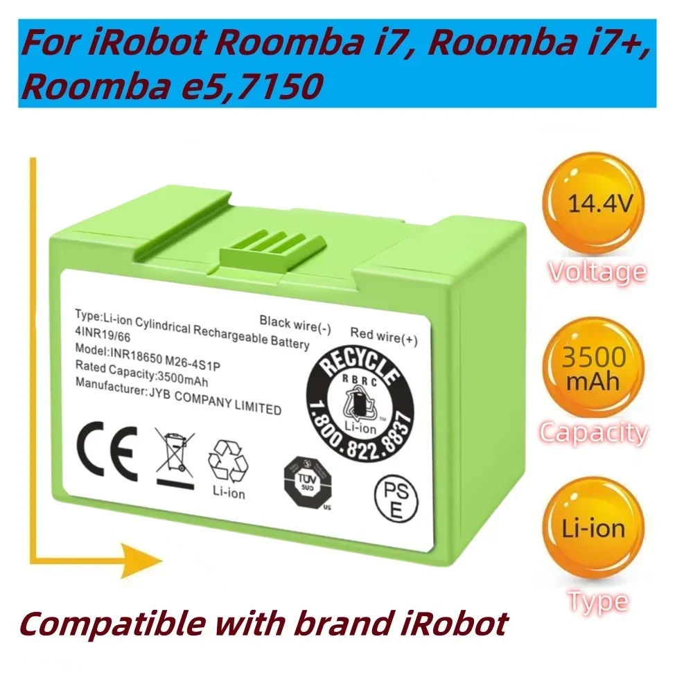 14.4V 3500mAh i7 Battery Replacement for iRobot Roomba e and i Series i7+ e5 7150 7550 i3 3150 i3+ 3550 i4 4150 i4+ 46248.
14.4V 3500mAh i7 Battery Replacement for iRobot Roomba e and i Series i7+ e5 7150 7550 i3 3150 i3+ 3550 i4 4150 i4+ 46248.