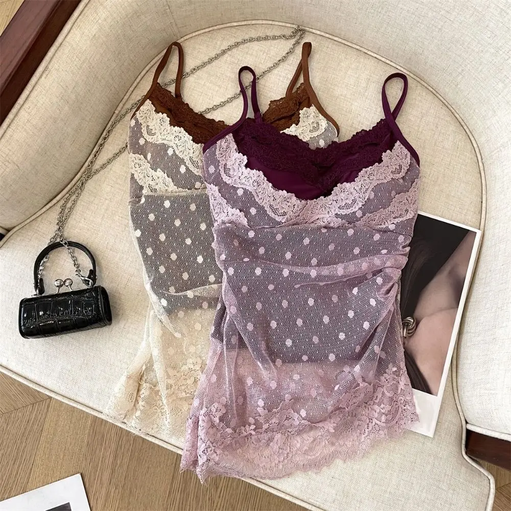 Lace Dots Fake Two Pieces Camisole Tank Top Wrapped Chest Bra Lace Slim Crop Top Elastic Slim Fit Sweet Girl's Tank Top Female
Lace Dots Fake Two Pieces Camisole Tank Top Wrapped Chest Bra Lace Slim Crop Top Elastic Slim Fit Sweet Girl's Tank Top Female