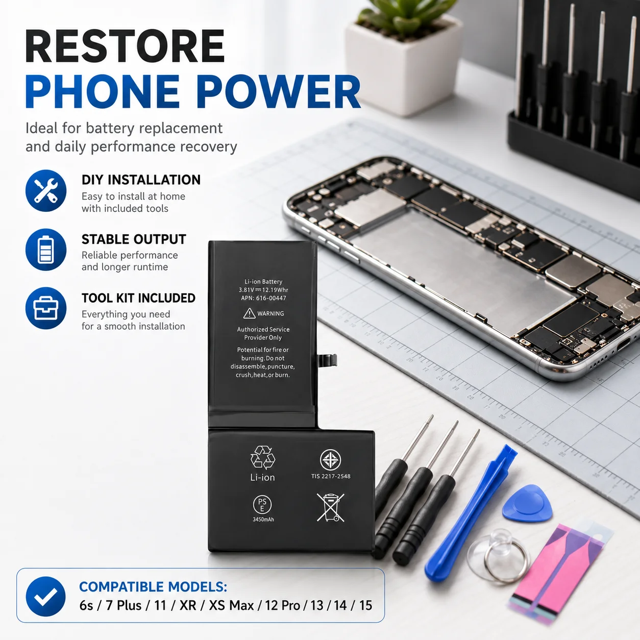 High Capacity Replacement Battery for IPhone 4 4S 5 5S SE SE2 6 6S 6P 7P 11 12 Pro 13 14 15 X XR XS Max Li-ion Phone Battery
High Capacity Replacement Battery for IPhone 4 4S 5 5S SE SE2 6 6S 6P 7P 11 12 Pro 13 14 15 X XR XS Max Li-ion Phone Battery