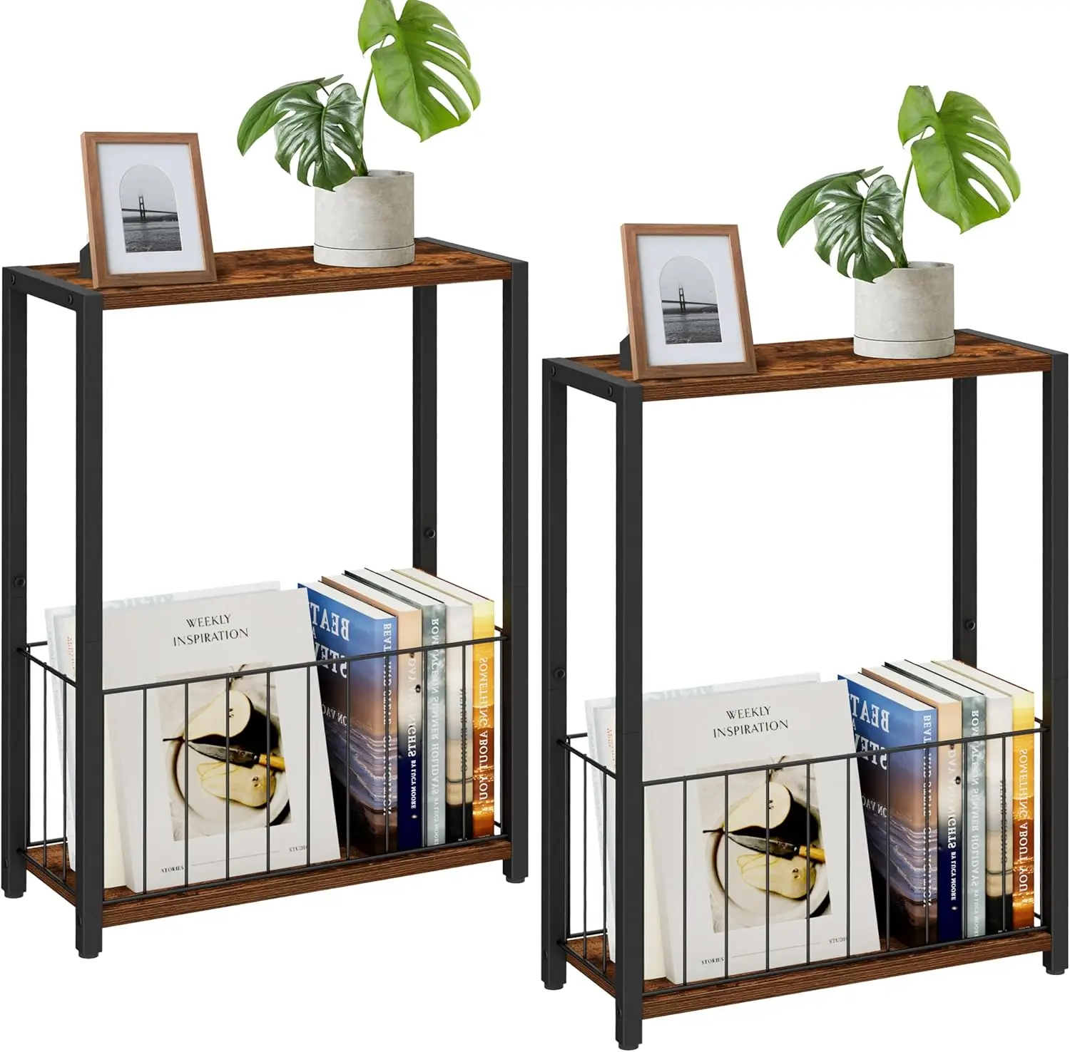 Narrow Side Tables Set of 2 with Magazine Holder, Skinny End Tables Perfect for Small Spaces, Space-Saving Design for Living
Narrow Side Tables Set of 2 with Magazine Holder, Skinny End Tables Perfect for Small Spaces, Space-Saving Design for Living