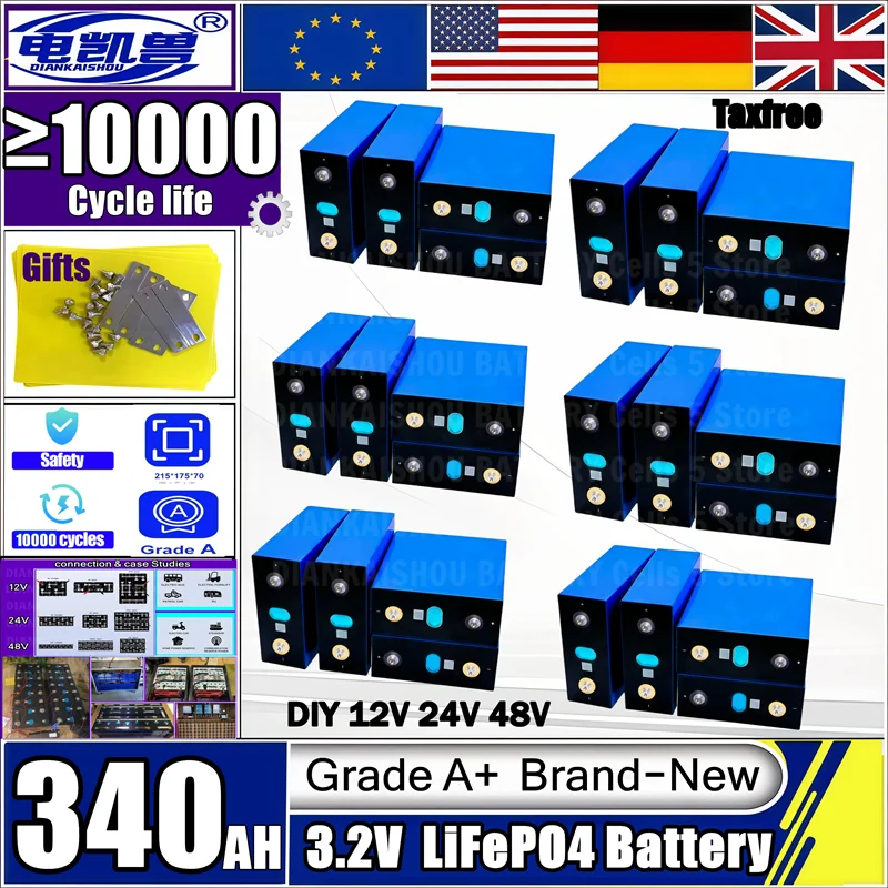 New A-grade electric vehicle ship solar system 340Ah LiFePO4 3.2V cells suitable for DIY 12V 24V 48V battery pack no tax
New A-grade electric vehicle ship solar system 340Ah LiFePO4 3.2V cells suitable for DIY 12V 24V 48V battery pack no tax