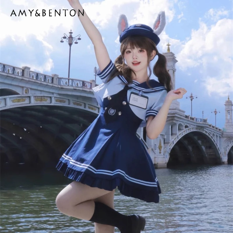 Japanese JK Cute Preppy Style Fake Two Piece Vestidos Sailor Collar Color Matching Tie Comfortable Short Sleeves Versatile Dress
Japanese JK Cute Preppy Style Fake Two Piece Vestidos Sailor Collar Color Matching Tie Comfortable Short Sleeves Versatile Dress