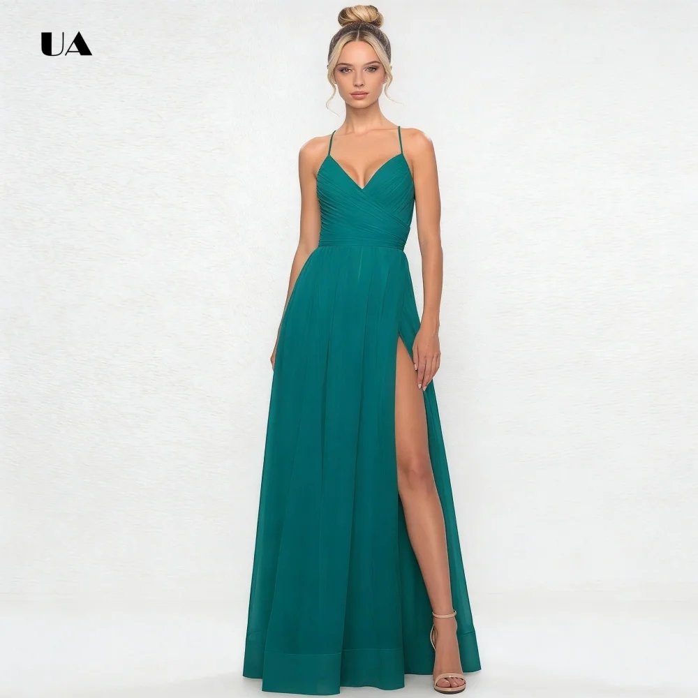Elegant A-line Prom Dress with Spaghetti Straps Solid Tulle V-neck Evening Dresses for Women Classic Slit Customized Party Gown
Elegant A-line Prom Dress with Spaghetti Straps Solid Tulle V-neck Evening Dresses for Women Classic Slit Customized Party Gown