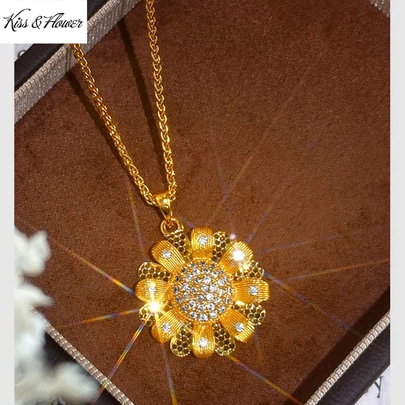 KISS&FLOWER 24KT Gold Rotating Sun Flower Necklace Pendant For Women Wedding Party Birthday Christmas Bride Girl Lady Gift PD232
KISS&FLOWER 24KT Gold Rotating Sun Flower Necklace Pendant For Women Wedding Party Birthday Christmas Bride Girl Lady Gift PD232