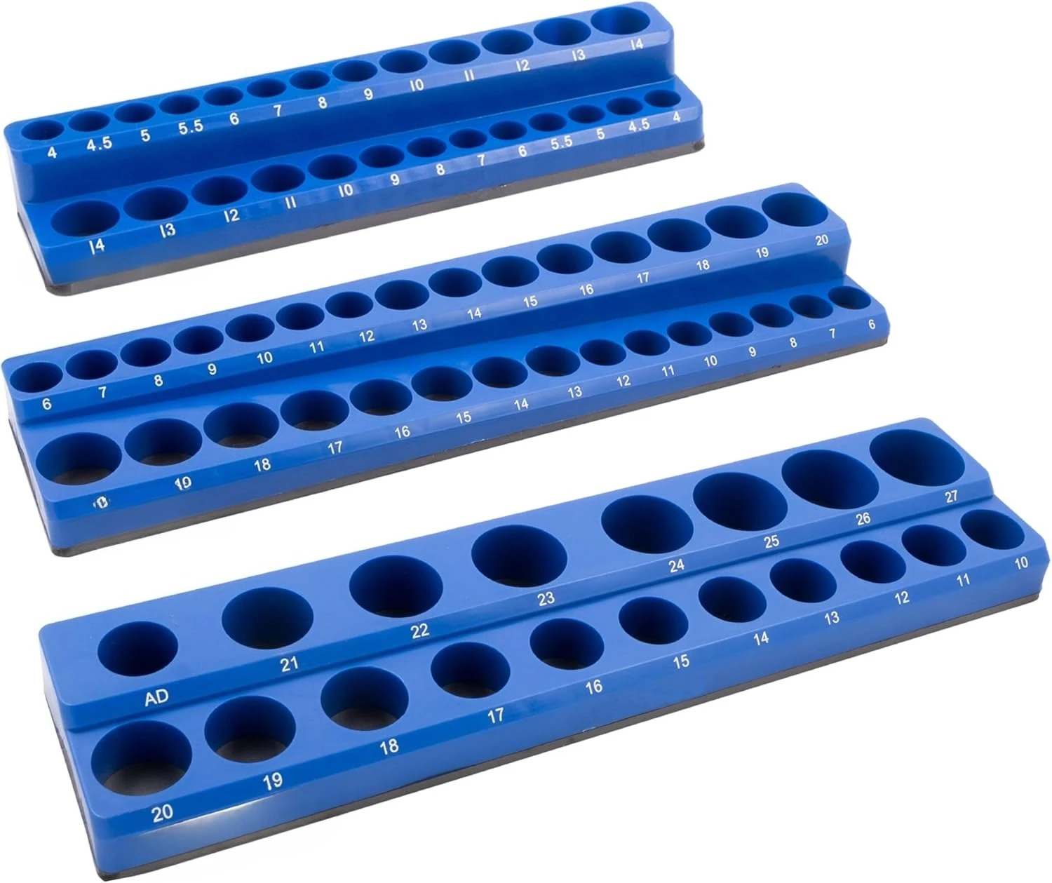 22486 3 Piece Metric Magnetic Socket Tray Set, Magnetic Socket Organizer Holds Up to 75 Sockets in 1/4", 3/8", and 1/2" Sizes,
22486 3 Piece Metric Magnetic Socket Tray Set, Magnetic Socket Organizer Holds Up to 75 Sockets in 1/4", 3/8", and 1/2" Sizes,