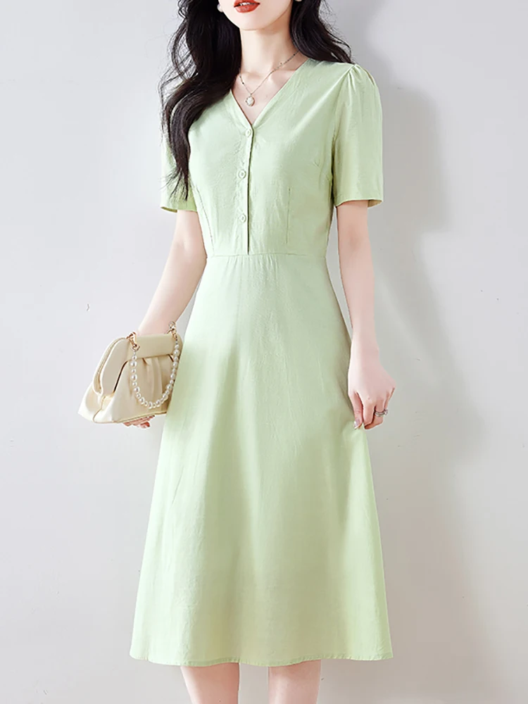 Summer Green Cotton and Linen Short Sleeve V-Neck Dress Women Elegant Casual Home Dress 2025 Korean Bodycon Festival Party Dress
Summer Green Cotton and Linen Short Sleeve V-Neck Dress Women Elegant Casual Home Dress 2025 Korean Bodycon Festival Party Dress