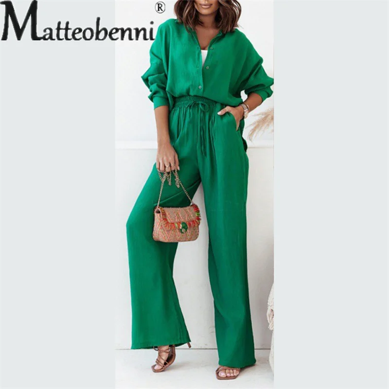 Autumn Winter Casual Sets Women High Waist Lace-up Wide Leg Lomg Pants Single-breasted Splicing Shirt Female Two-piece Suits 5XL
Autumn Winter Casual Sets Women High Waist Lace-up Wide Leg Lomg Pants Single-breasted Splicing Shirt Female Two-piece Suits 5XL
