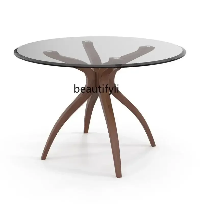 Nordic designer solid wood black walnut home simple creative restaurant tempered glass
Nordic designer solid wood black walnut home simple creative restaurant tempered glass