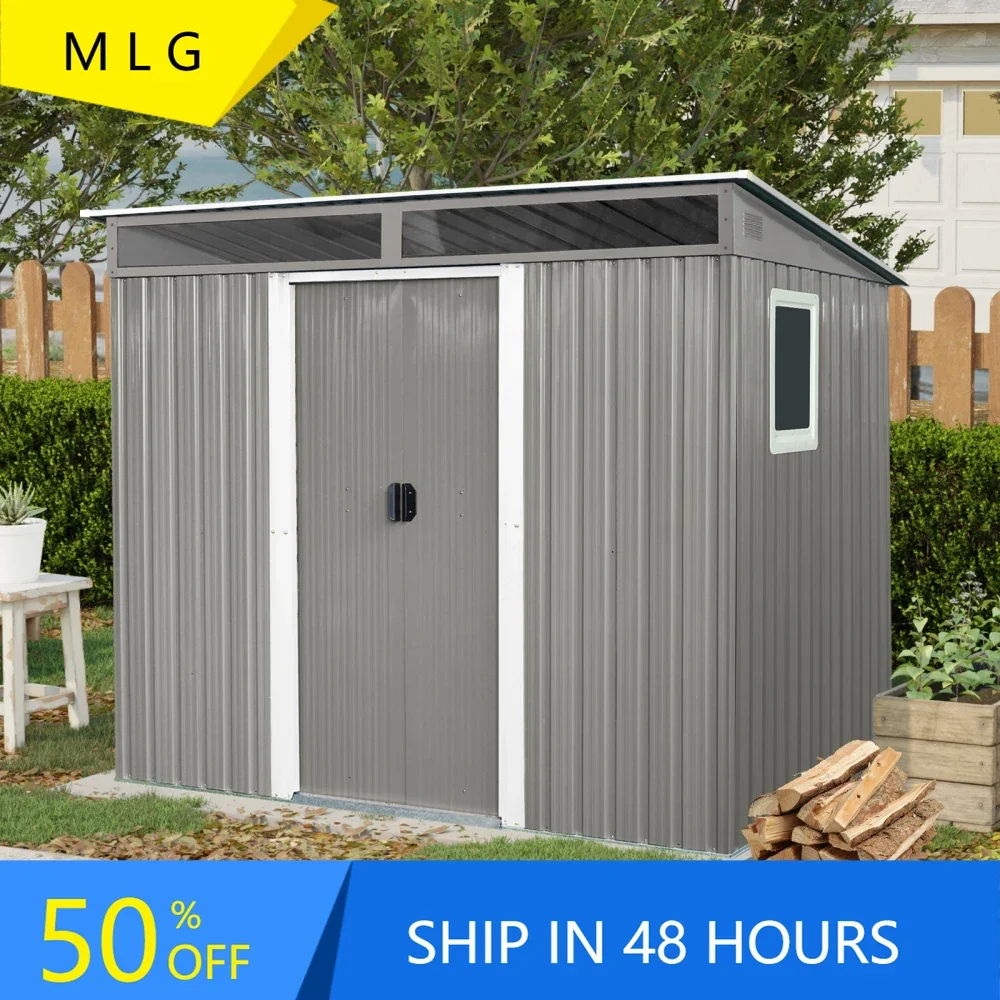 8 ft x 6 ft Outdoor Metal Storage Shed with Window,Transparent plate and lockable sliding door for Garden, Lawn (Gray)
8 ft x 6 ft Outdoor Metal Storage Shed with Window,Transparent plate and lockable sliding door for Garden, Lawn (Gray)