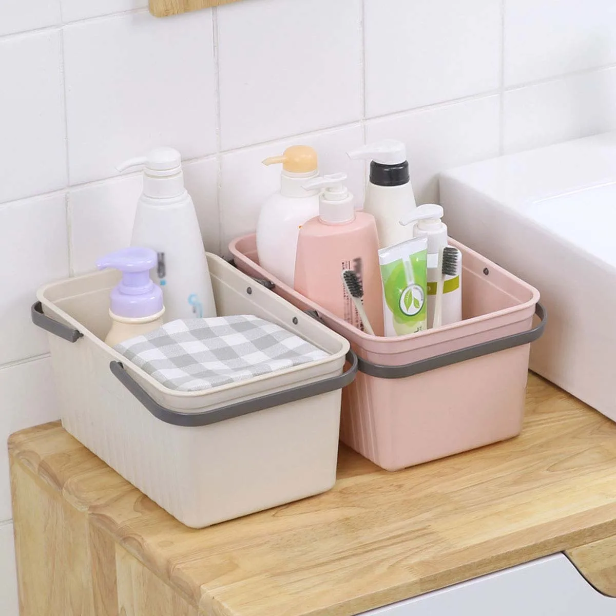 Bathroom Storage Basket Plastic Portable Pink Shower Organizer with Drainage Non-Slip Handle for Home Dorm Bath Accessories 
Bathroom Storage Basket Plastic Portable Pink Shower Organizer with Drainage Non-Slip Handle for Home Dorm Bath Accessories